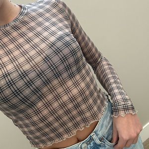 Nude plaid mesh top. Size XS